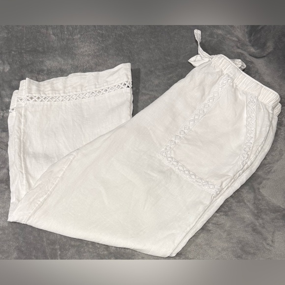 Joie White Linen Wide Leg Pants with Lace Accents - Picture 2 of 8